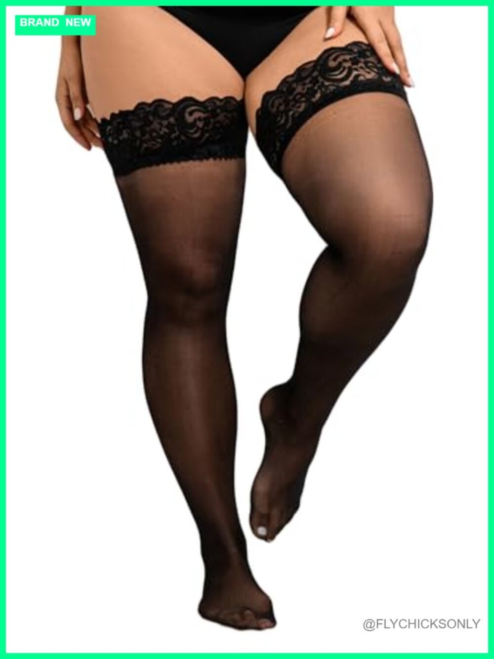 Plus Size Lace Thigh High Stockings - Anti-Slip Stay Up Sheer Pantyhose